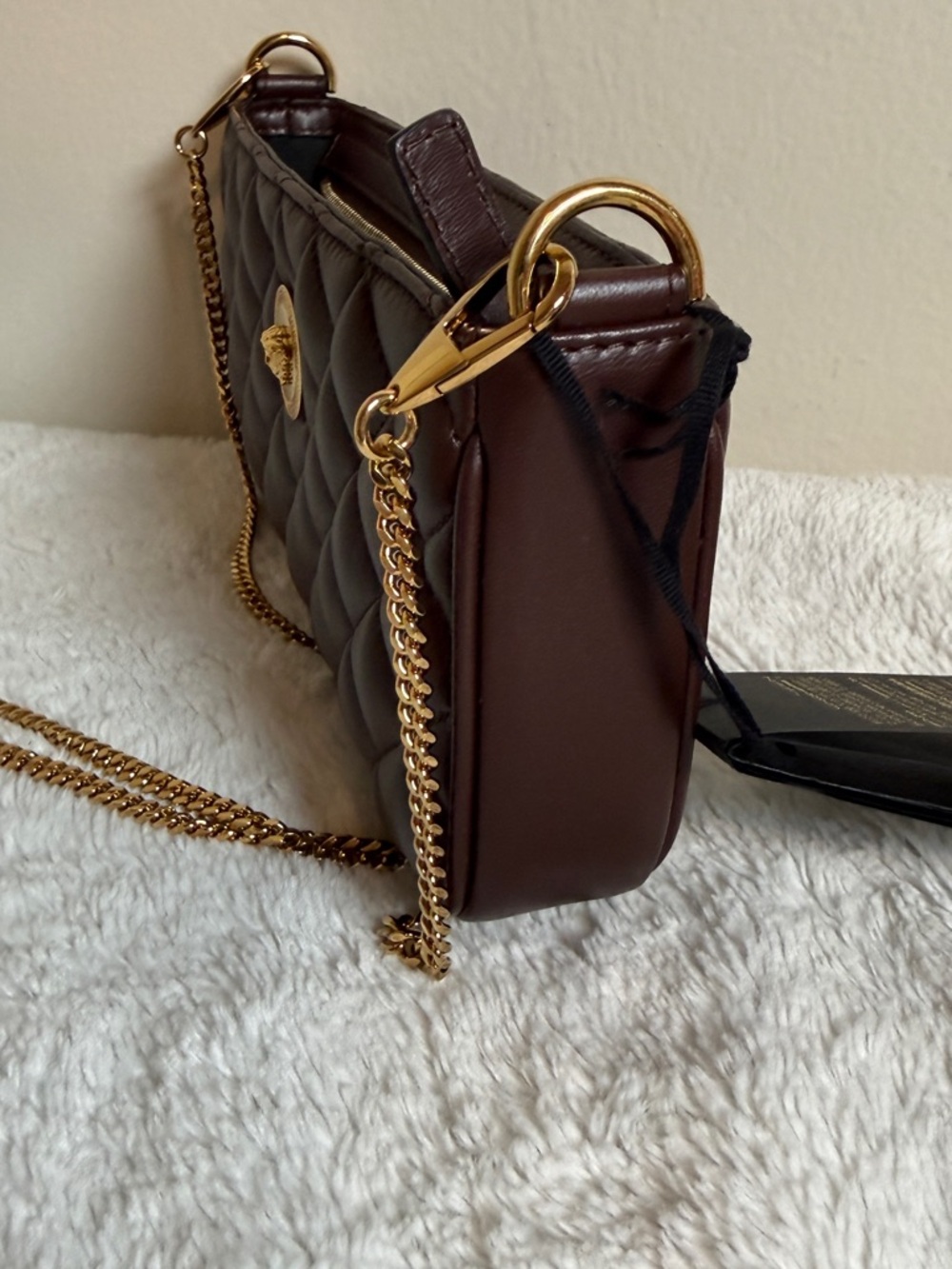 Versace Quilted Brown Leather Shoulder Bag with Gold Chain - Picture 2 of 6
